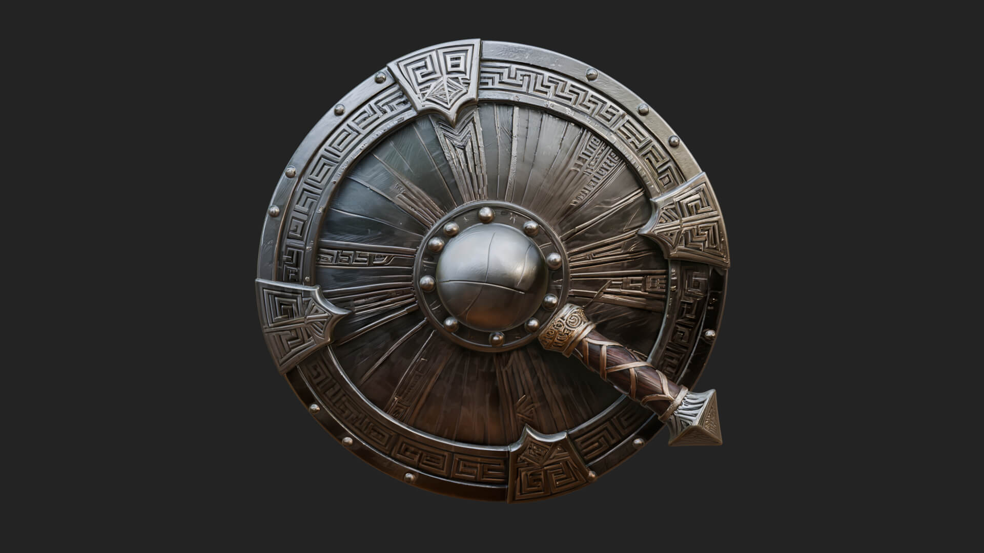 Riveted Round War Shield Model Design 27 3D Print Model 3D Model