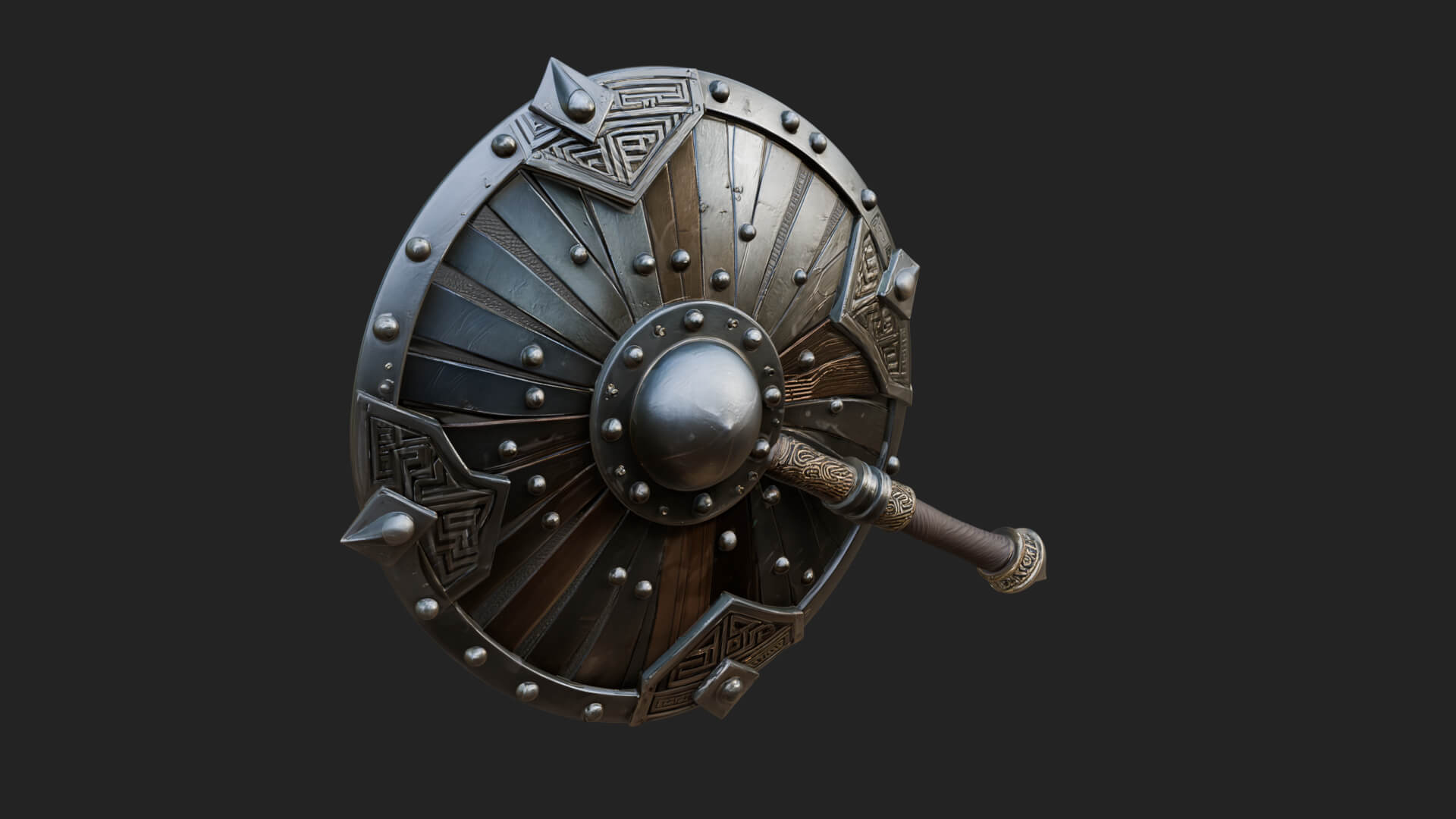 Riveted Round War Shield Model Design 3 3D Print Model 3D Model