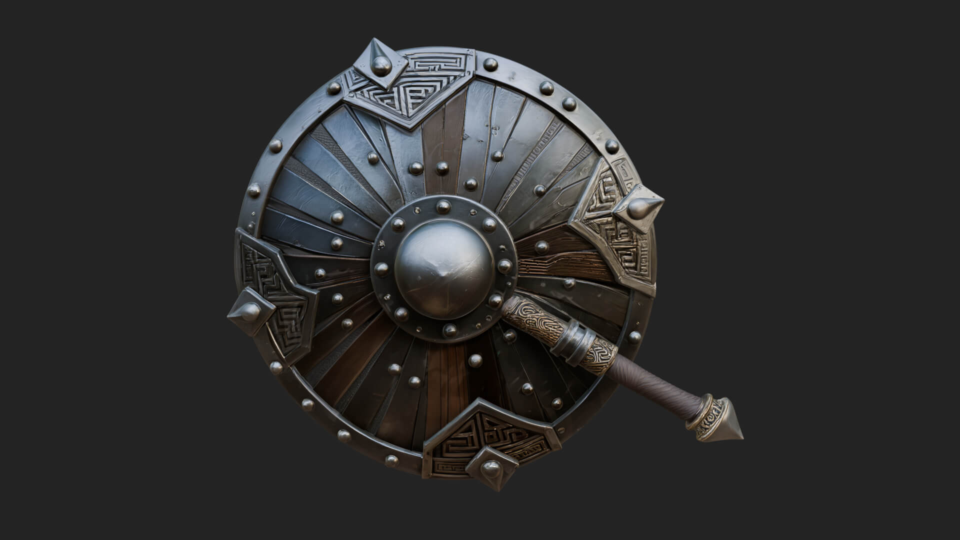 Riveted Round War Shield Model Design 3 3D Print Model 3D Model
