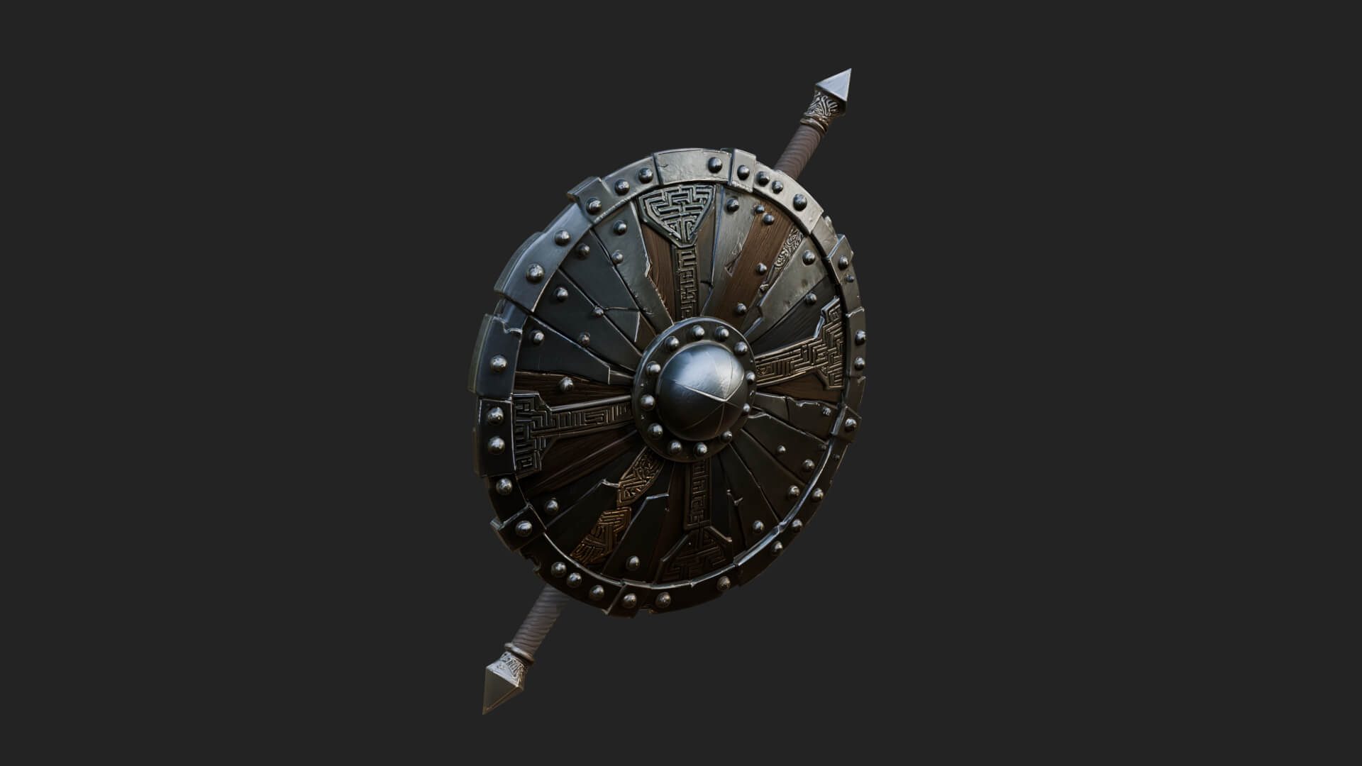 Riveted Round War Shield Model Design 4 3D Print Model 3D Model