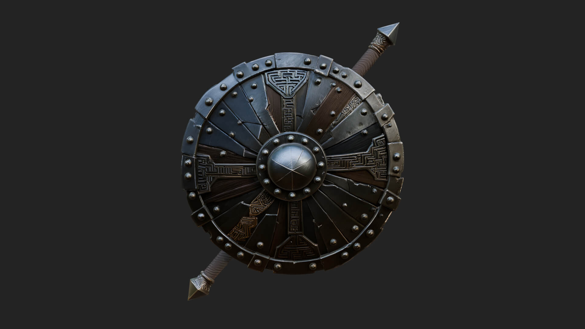 Riveted Round War Shield Model Design 4 3D Print Model 3D Model