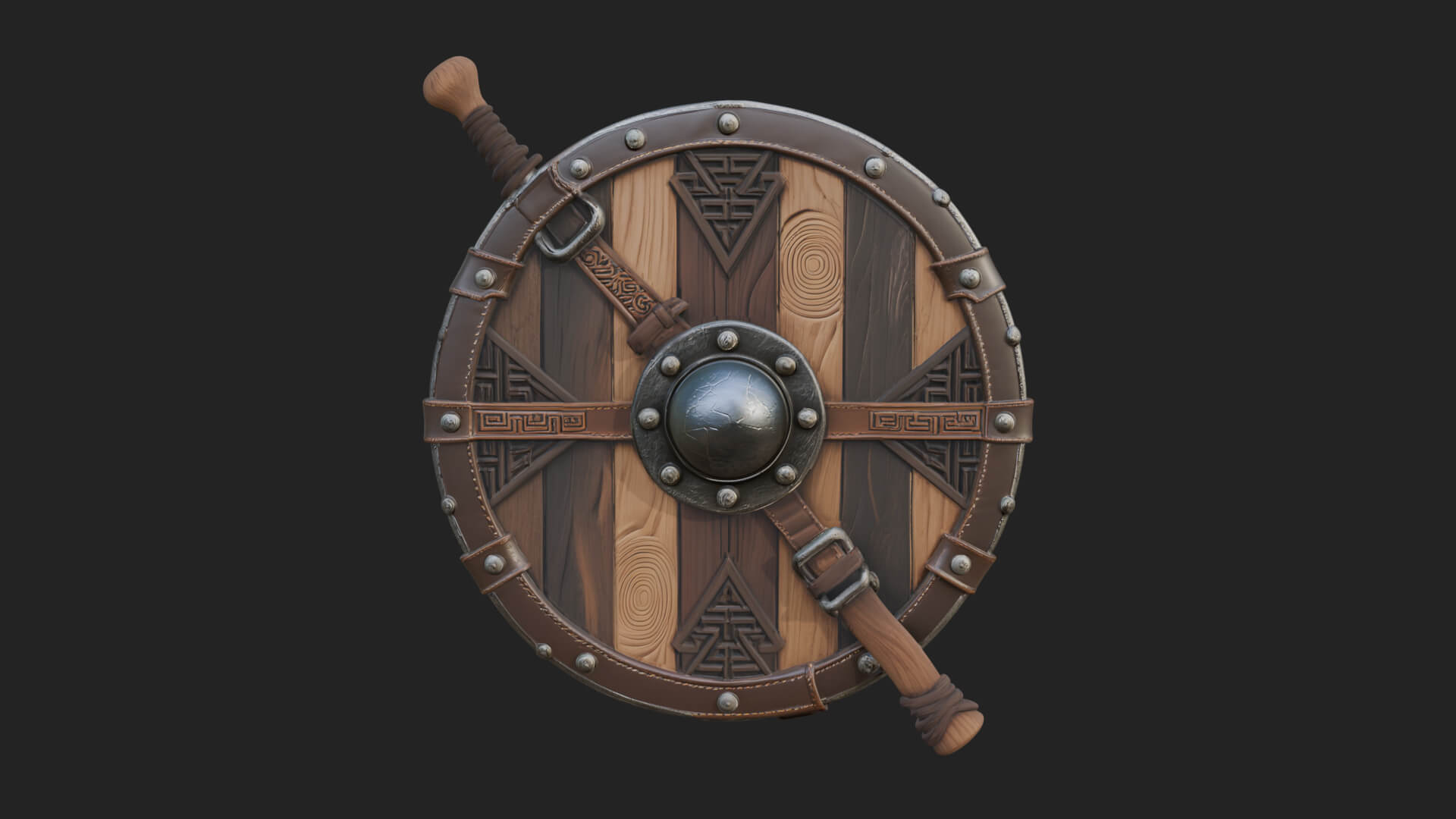 Riveted Round War Shield Model Design 5 3D Print Model 3D Model