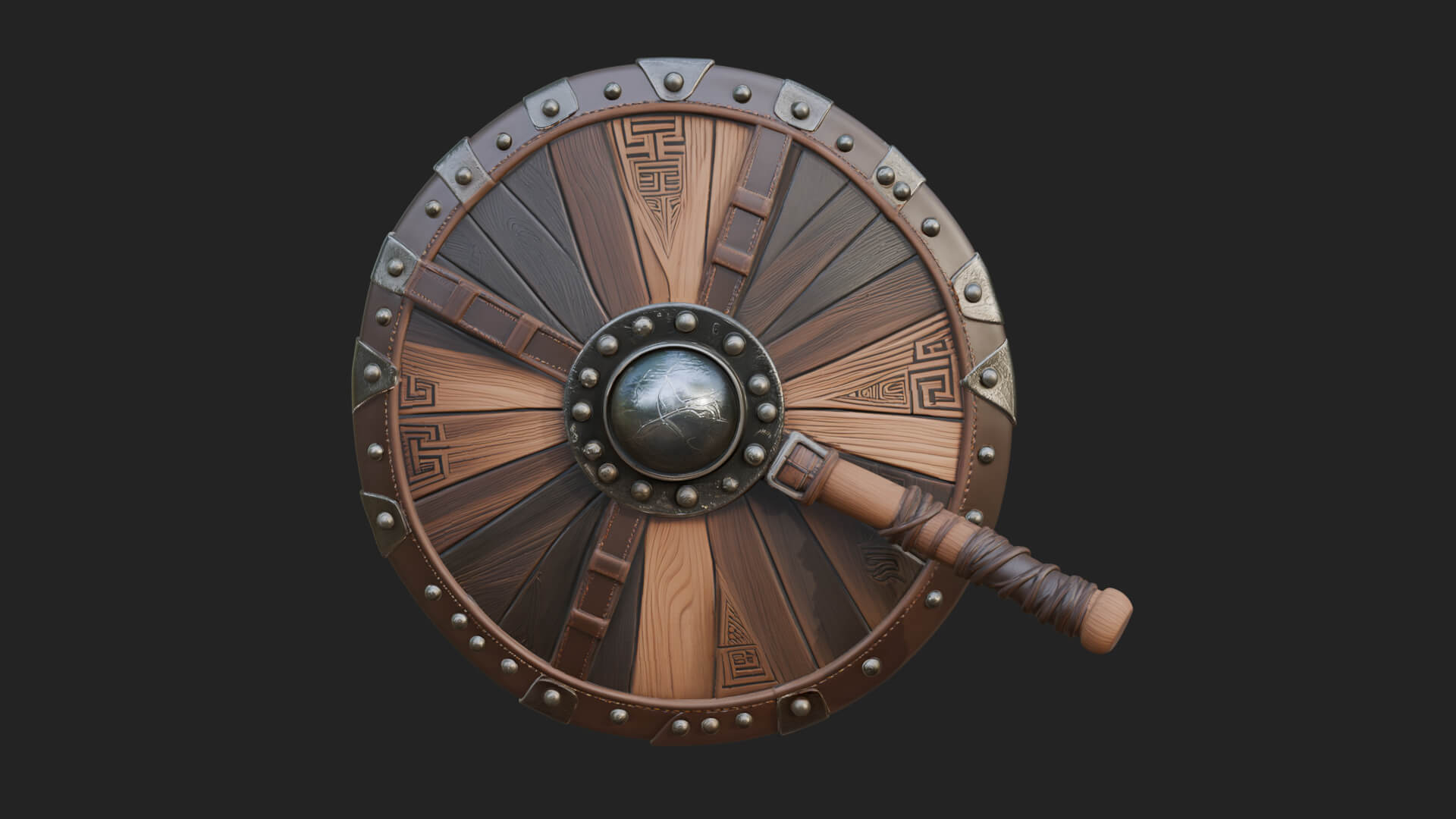 Riveted Round War Shield Model Design 6 3D Print Model 3D Model