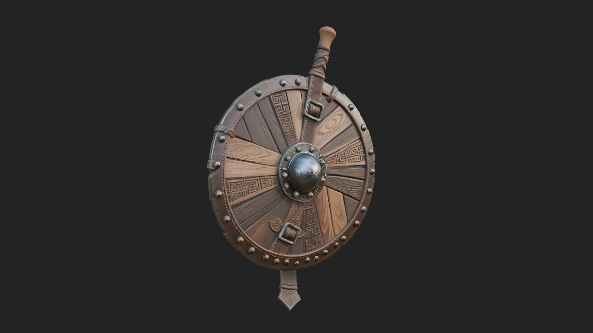 Riveted Round War Shield Model Design 8 3D Print Model 3D Model