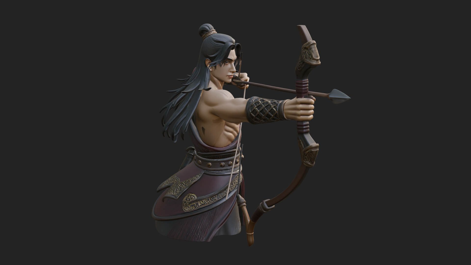 Robed Archer with Bow Statue Design 10 3D Print Model 3D Model