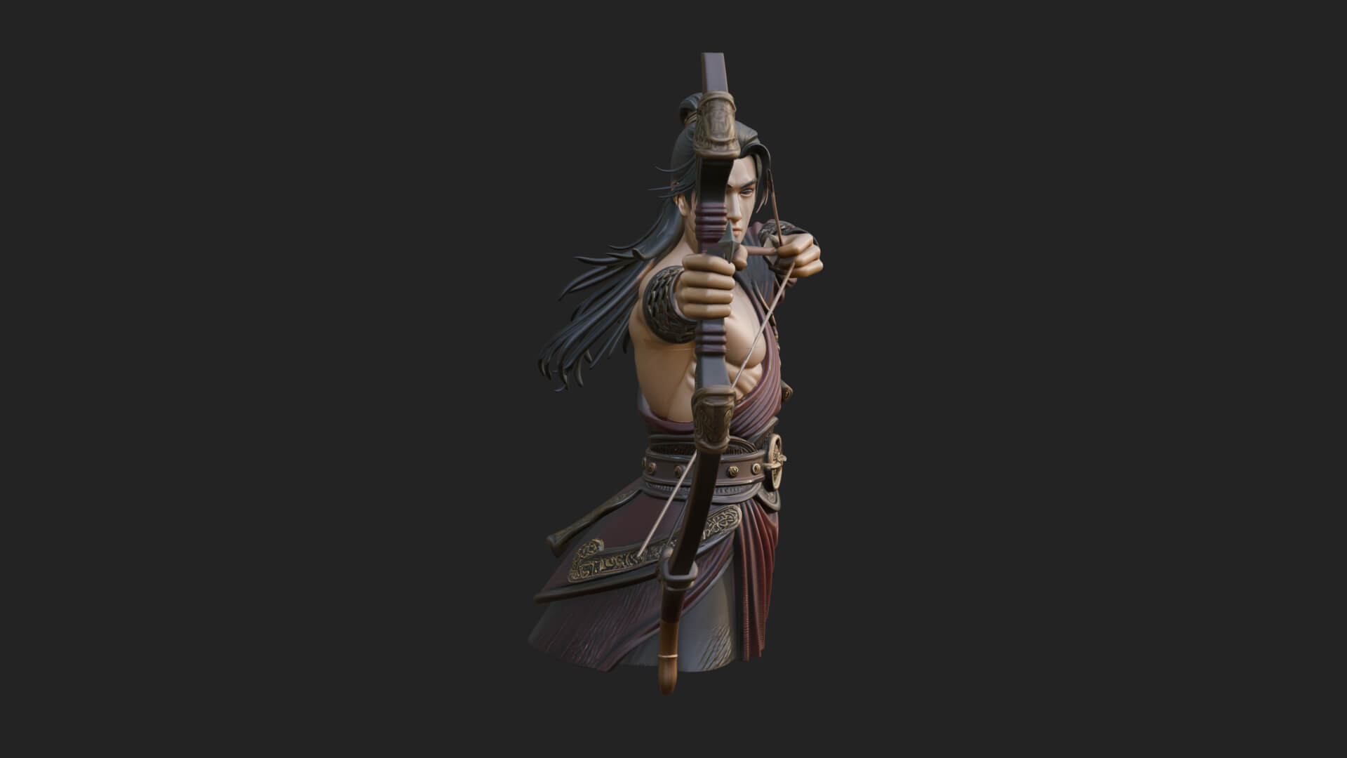 Robed Archer with Bow Statue Design 10 3D Print Model 3D Model