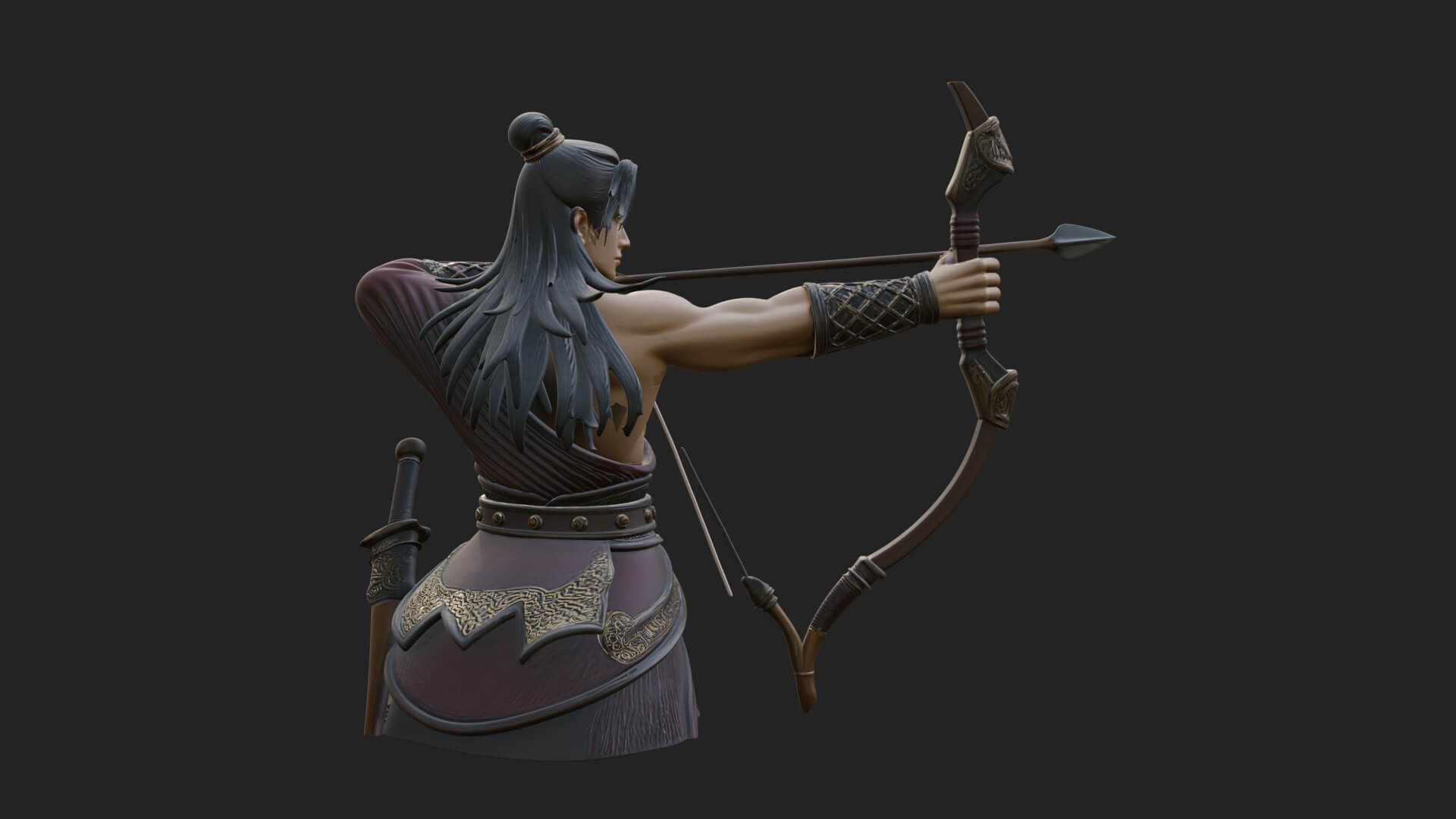 Robed Archer with Bow Statue Design 10 3D Print Model 3D Model