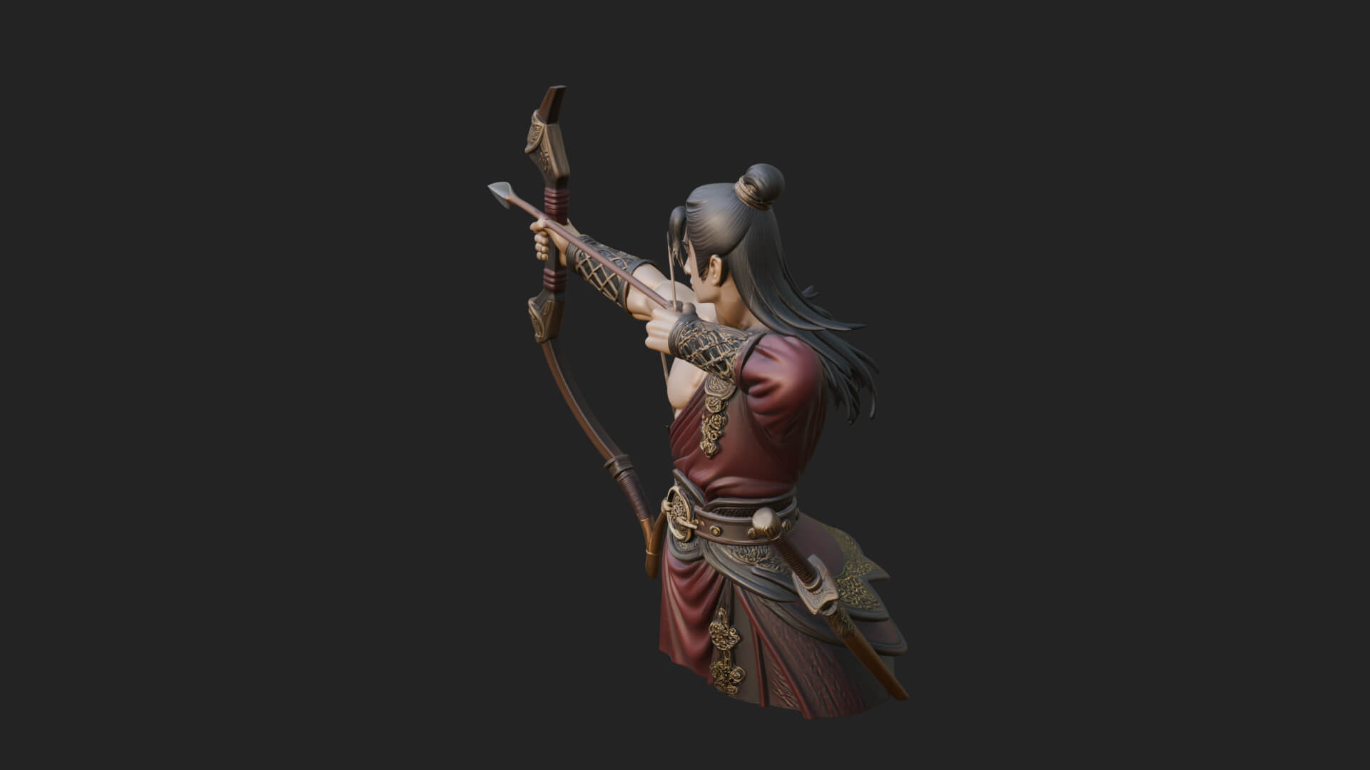 Robed Archer with Bow Statue Design 10 3D Print Model 3D Model