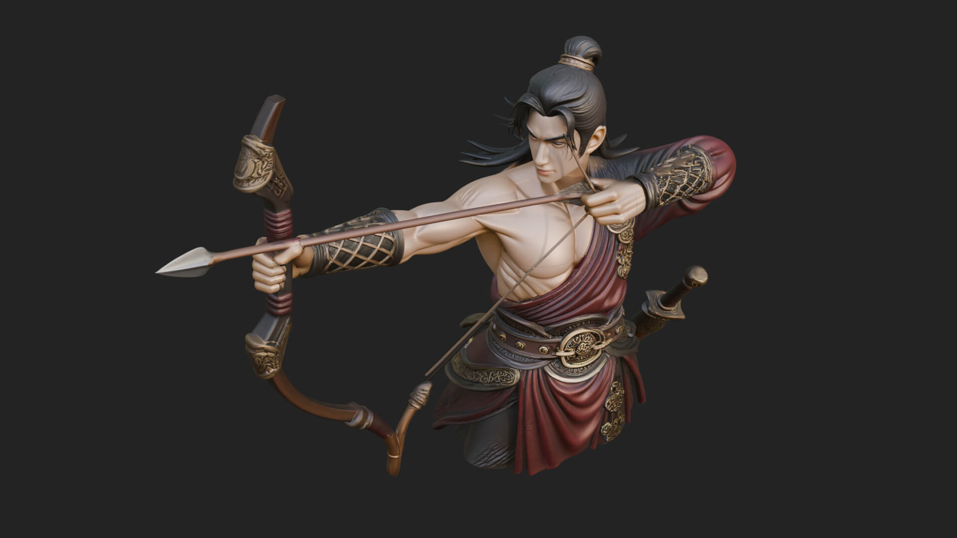 Robed Archer with Bow Statue Design 10 3D Print Model 3D Model