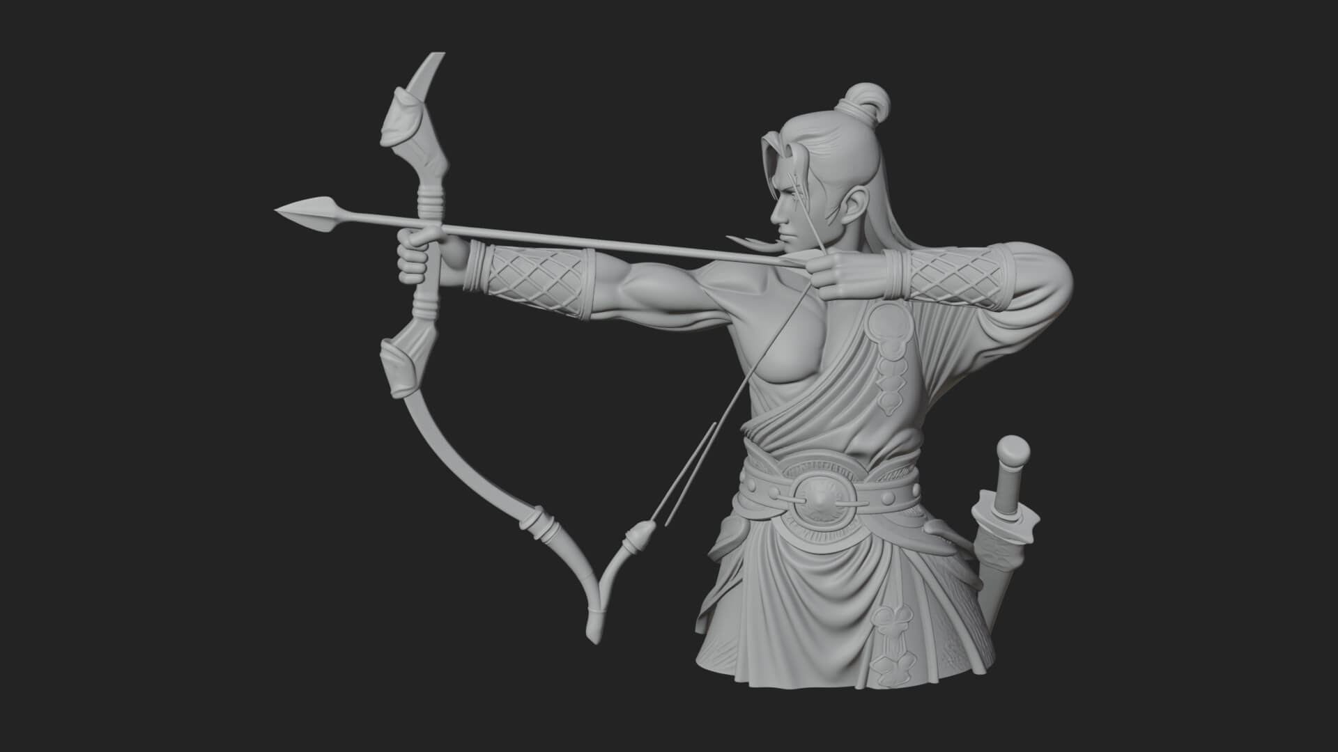 Robed Archer with Bow Statue Design 10 3D Print Model 3D Model