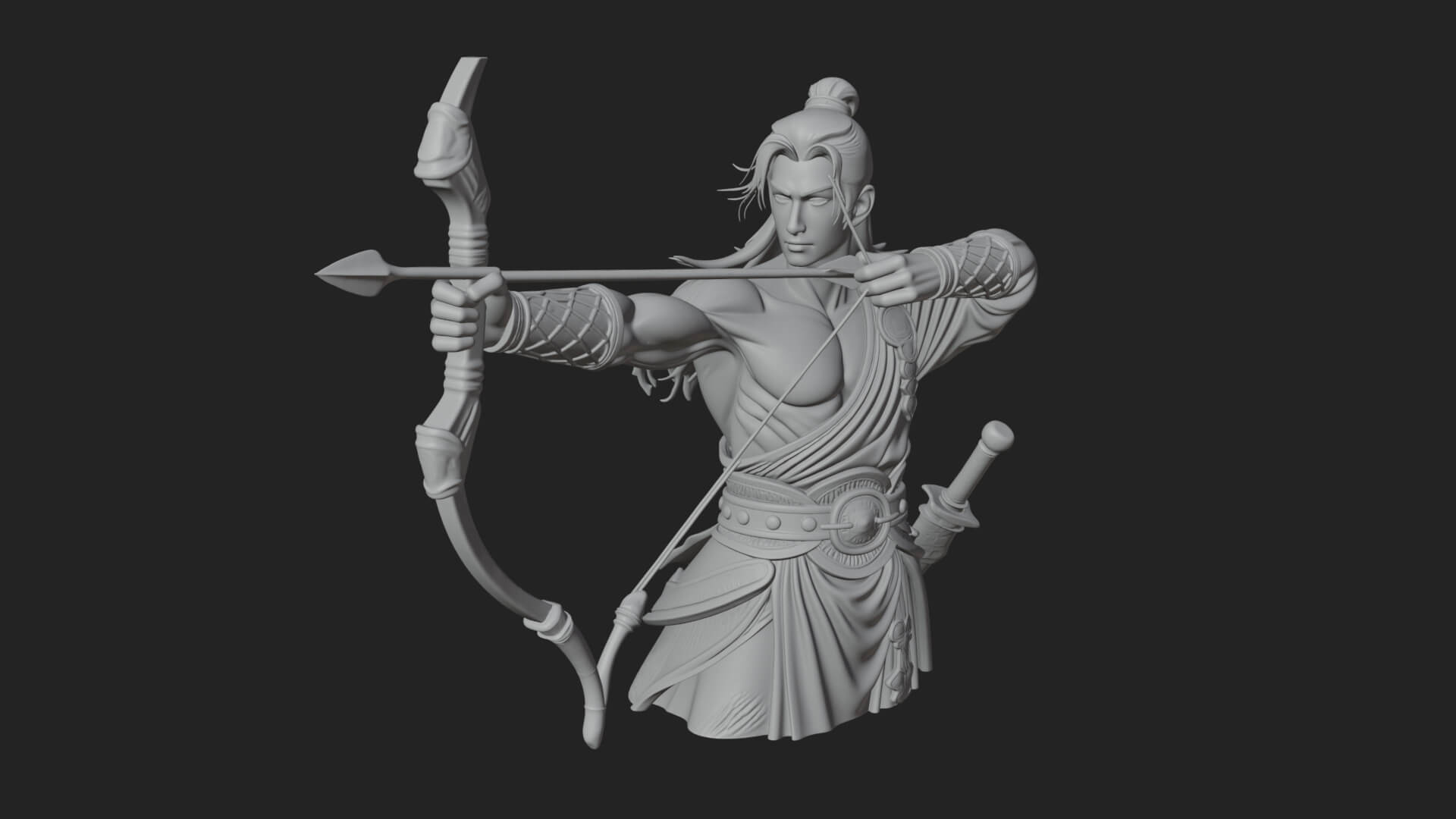 Robed Archer with Bow Statue Design 10 3D Print Model 3D Model