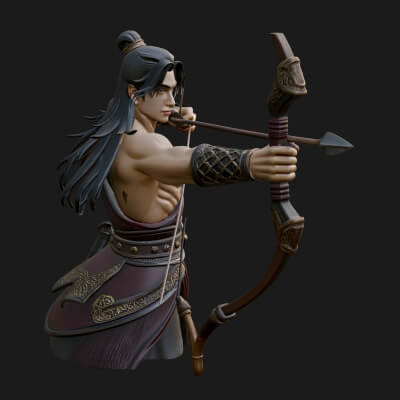 Robed Archer with Bow Statue Design 10 3D Print Model