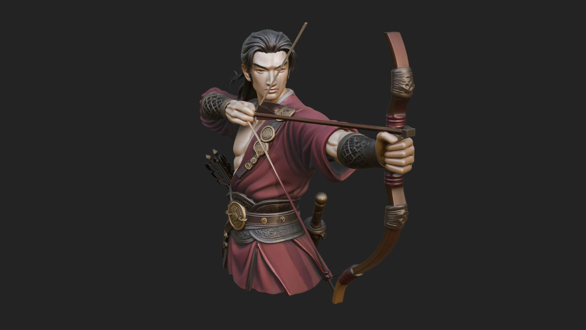 Robed Archer with Bow Statue Design 11 3D Print Model 3D Model
