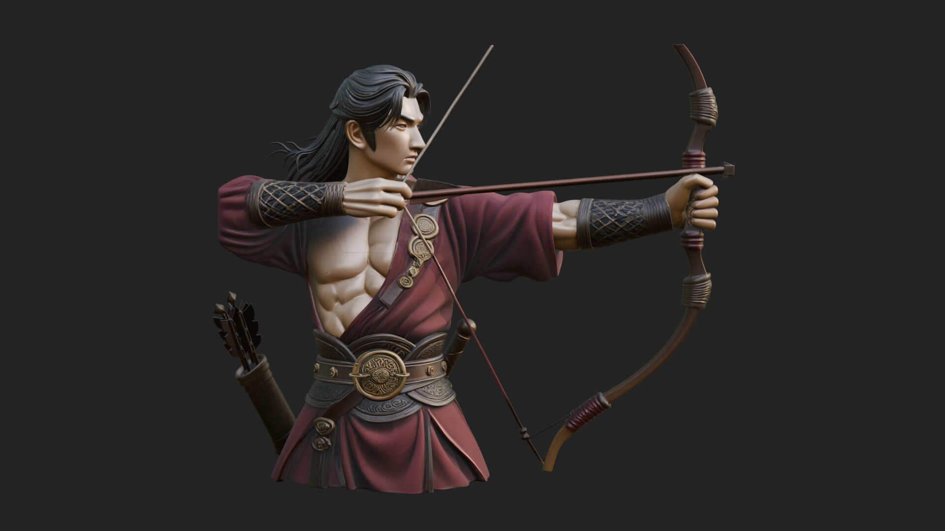 Robed Archer with Bow Statue Design 11 3D Print Model 3D Model