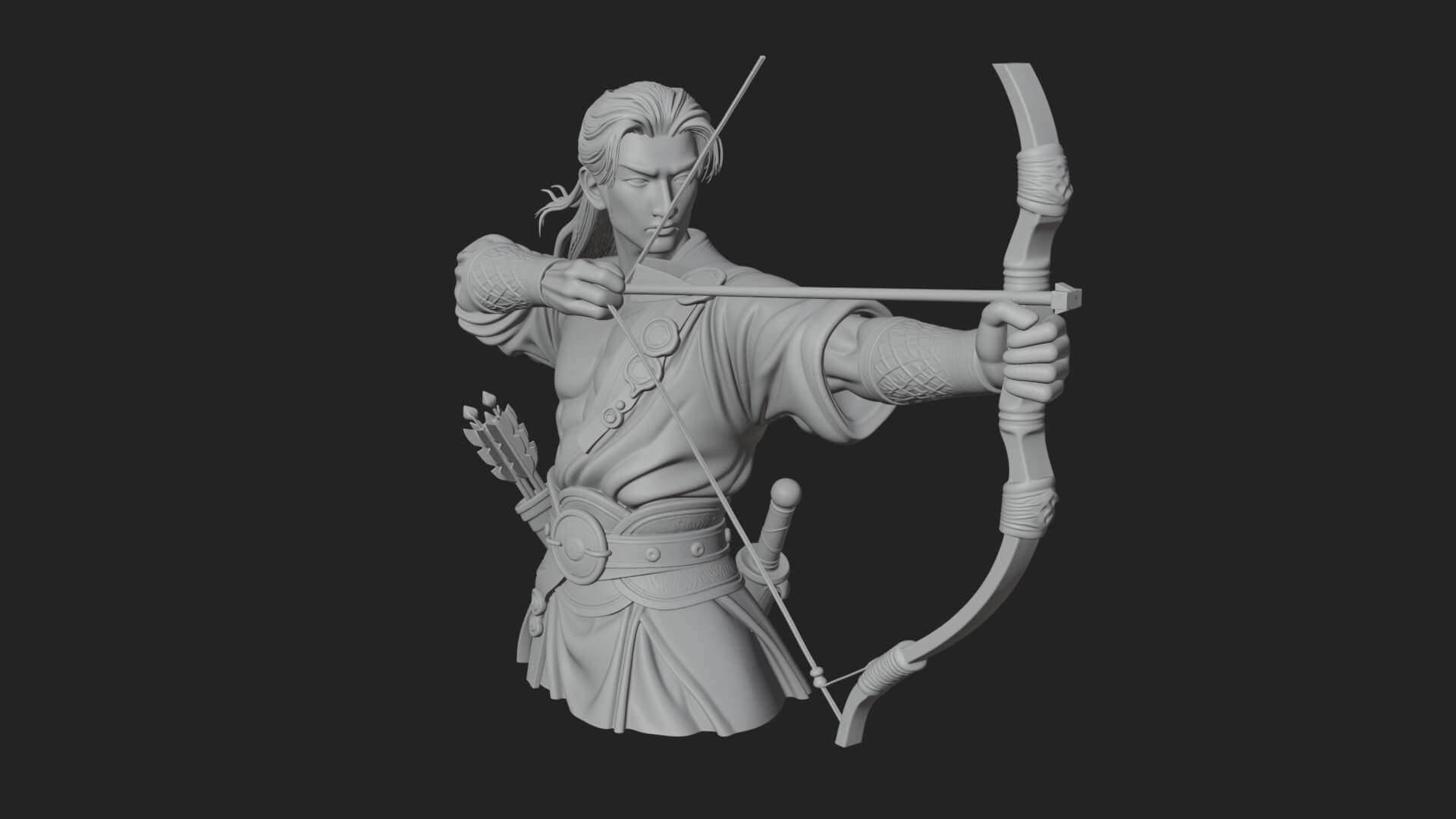 Robed Archer with Bow Statue Design 11 3D Print Model 3D Model