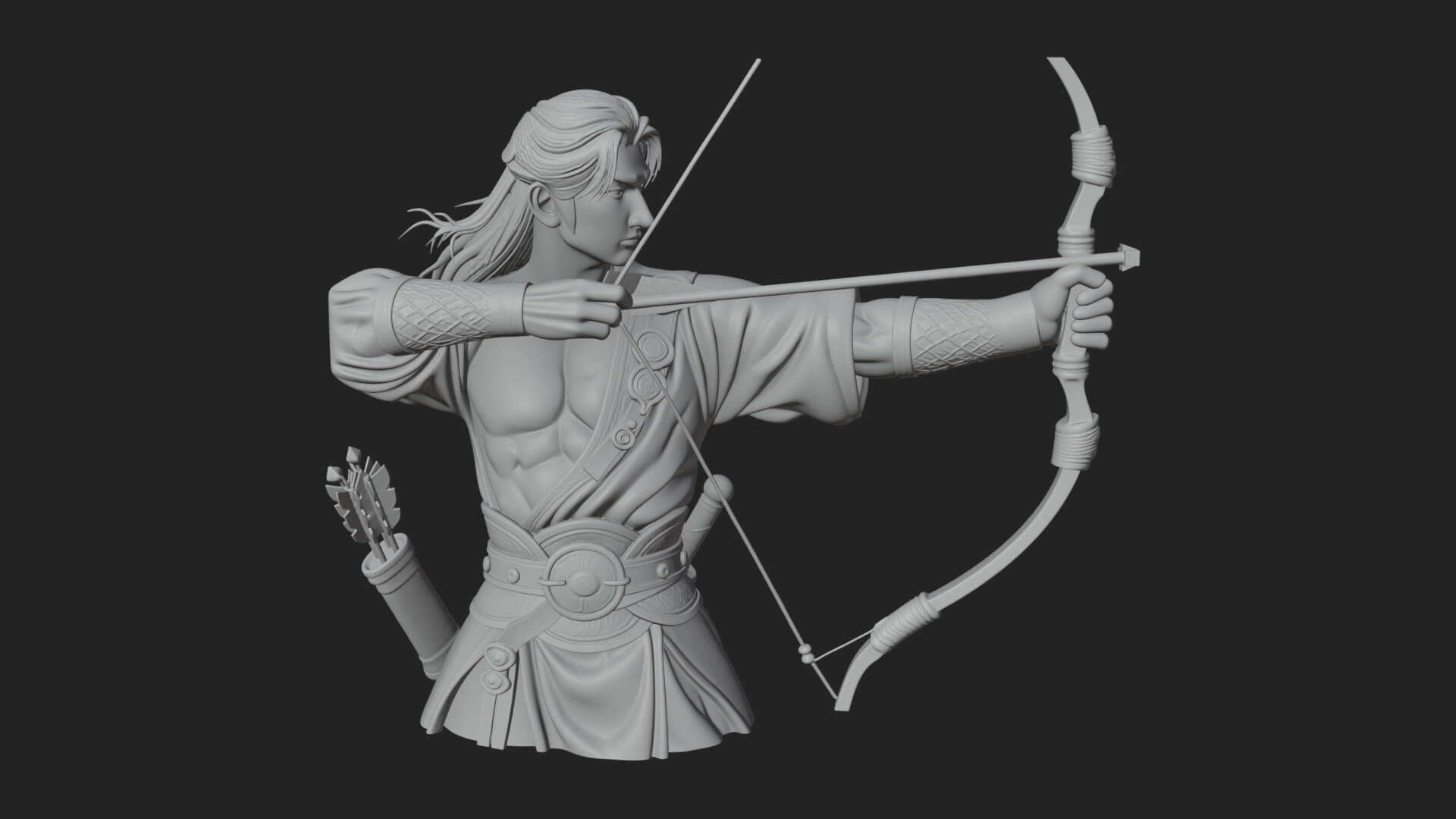 Robed Archer with Bow Statue Design 11 3D Print Model 3D Model