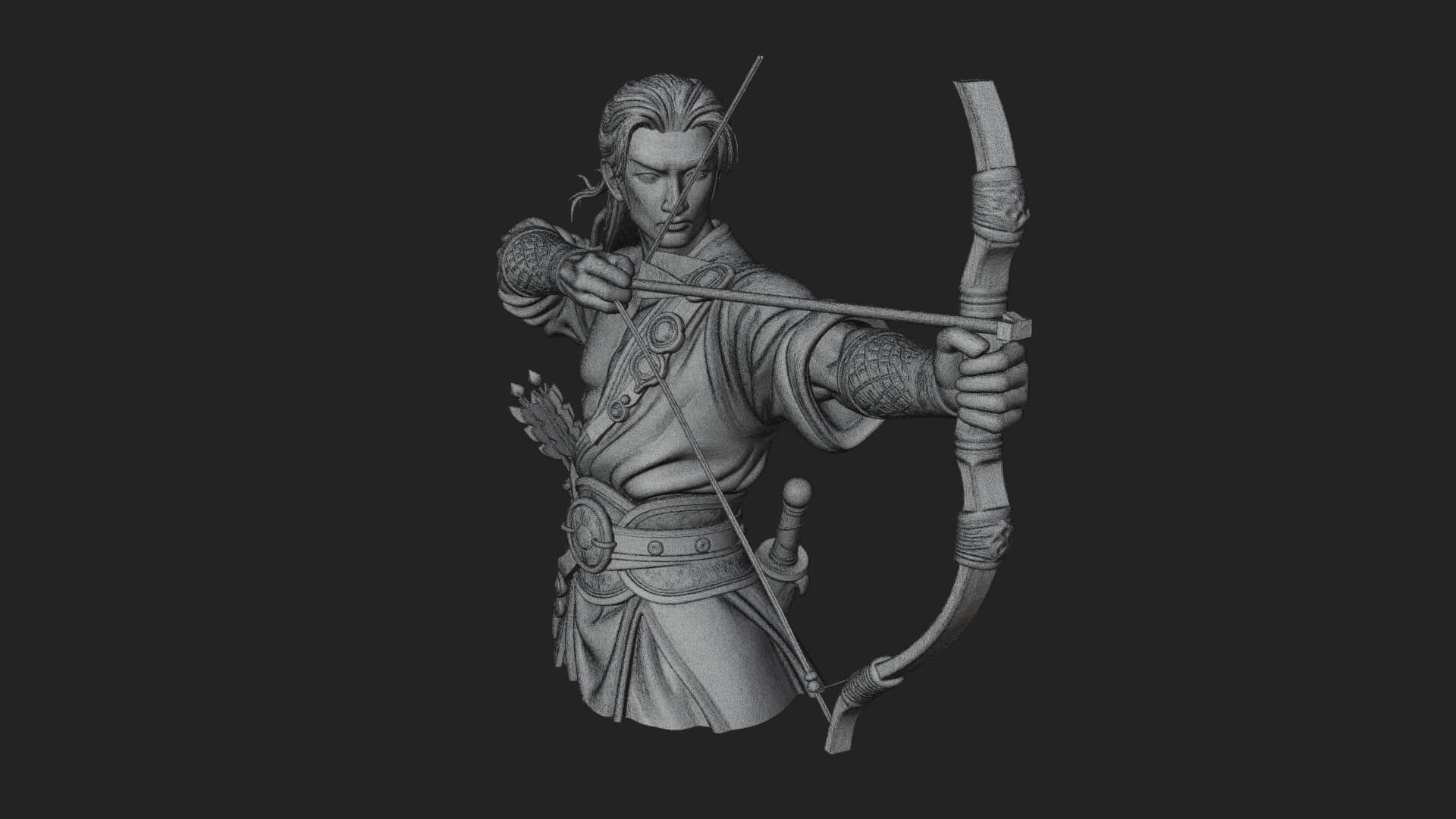 Robed Archer with Bow Statue Design 11 3D Print Model 3D Model