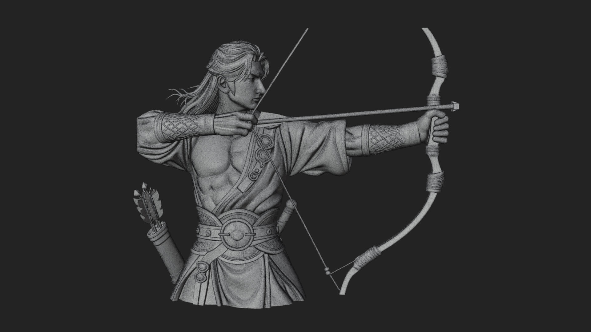 Robed Archer with Bow Statue Design 11 3D Print Model 3D Model
