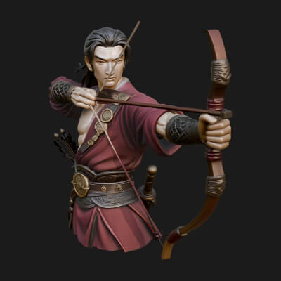 Robed Archer with Bow Statue Design 11 3D Print Model