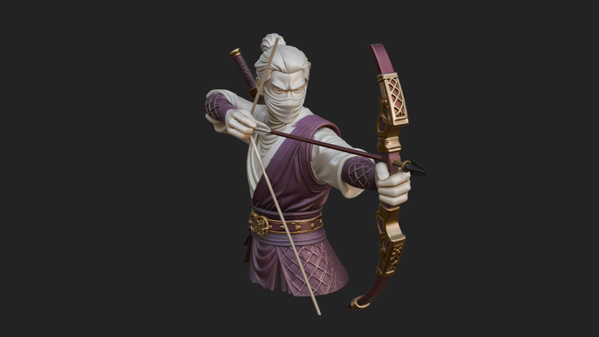 Robed Archer with Bow Statue Design 12 3D Print Model 3D Model