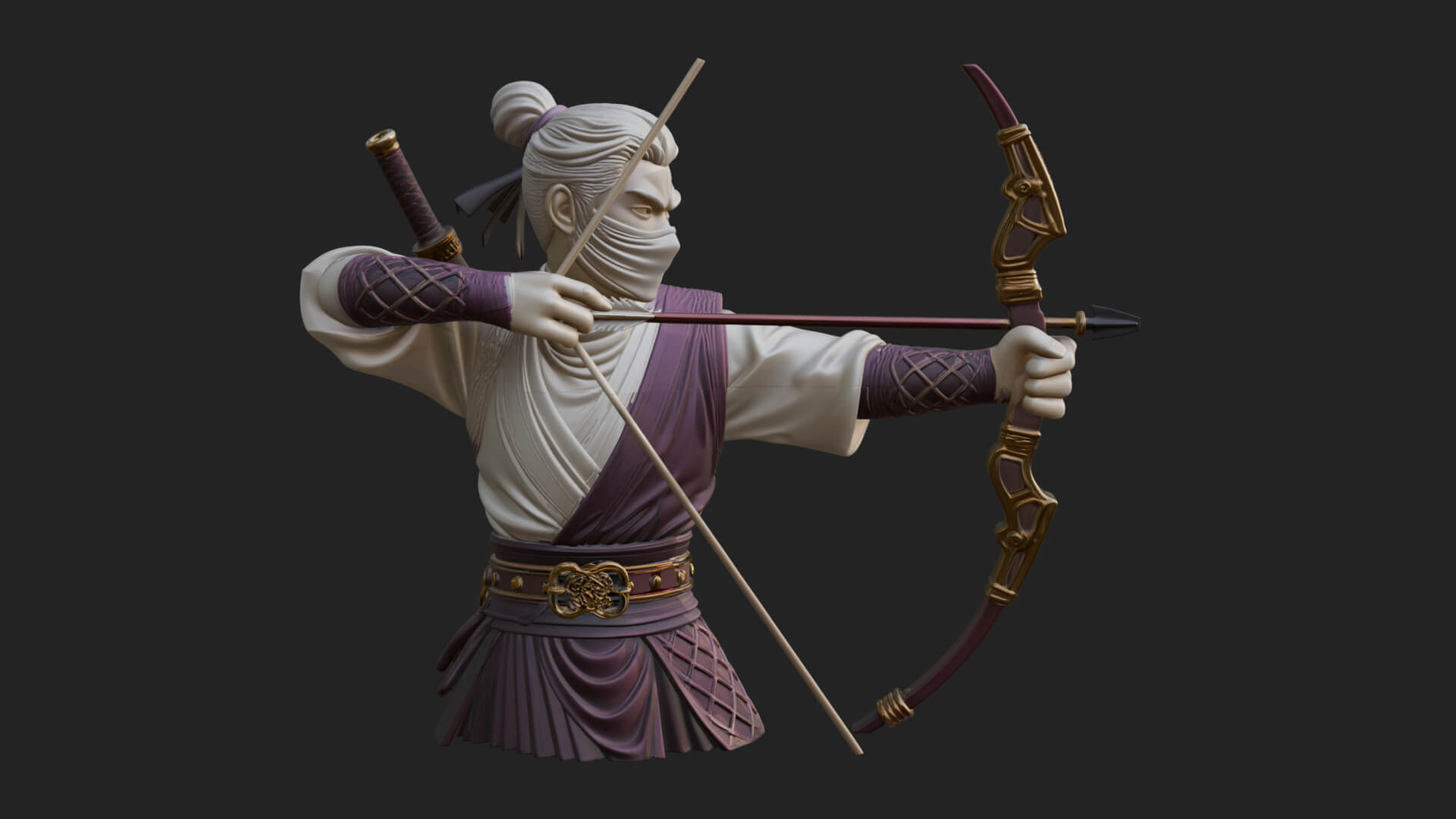 Robed Archer with Bow Statue Design 12 3D Print Model 3D Model