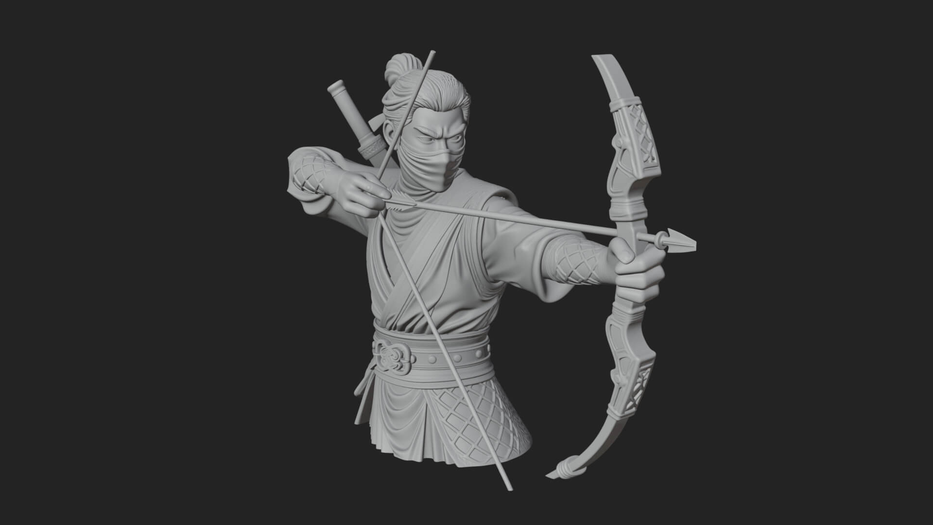 Robed Archer with Bow Statue Design 12 3D Print Model 3D Model