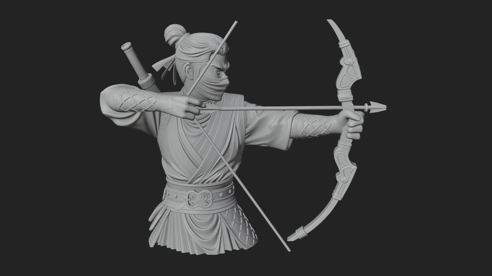 Robed Archer with Bow Statue Design 12 3D Print Model 3D Model