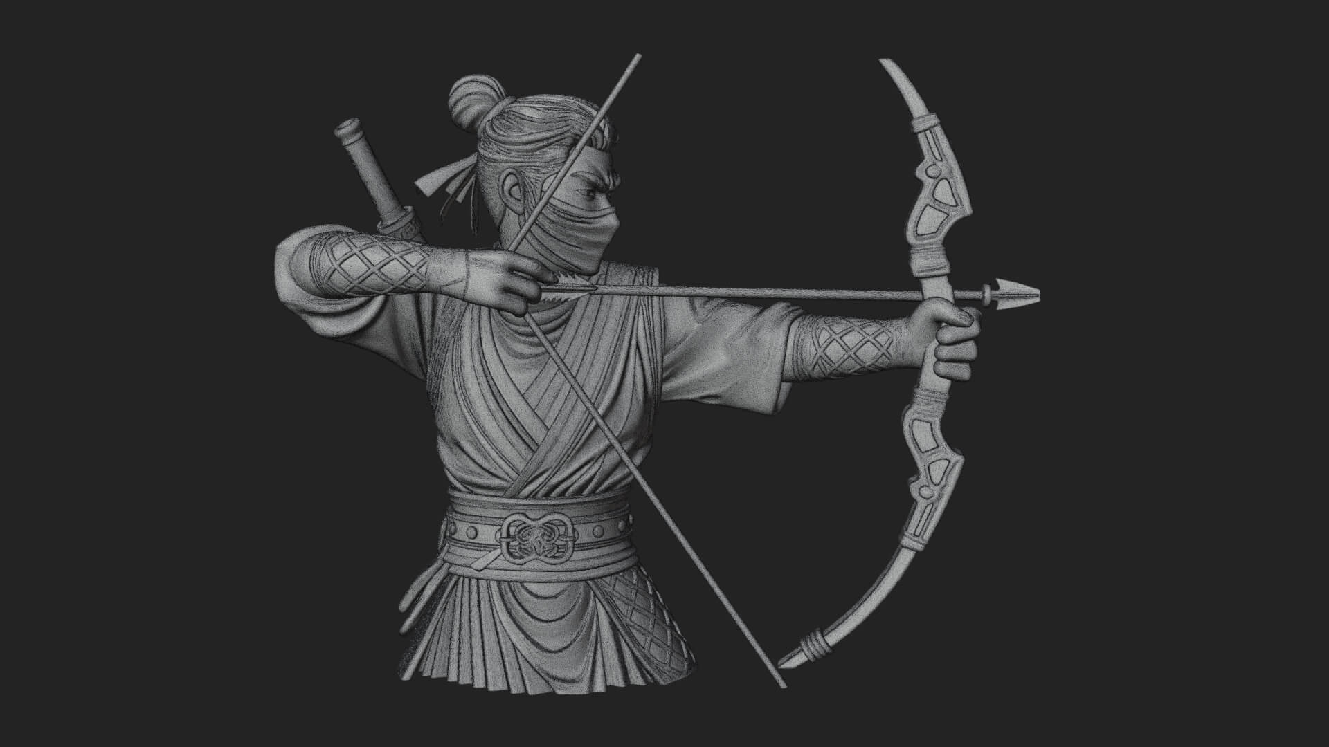 Robed Archer with Bow Statue Design 12 3D Print Model 3D Model