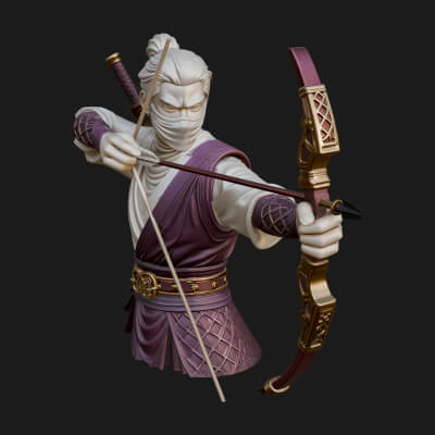 Robed Archer with Bow Statue Design 12 3D Print Model