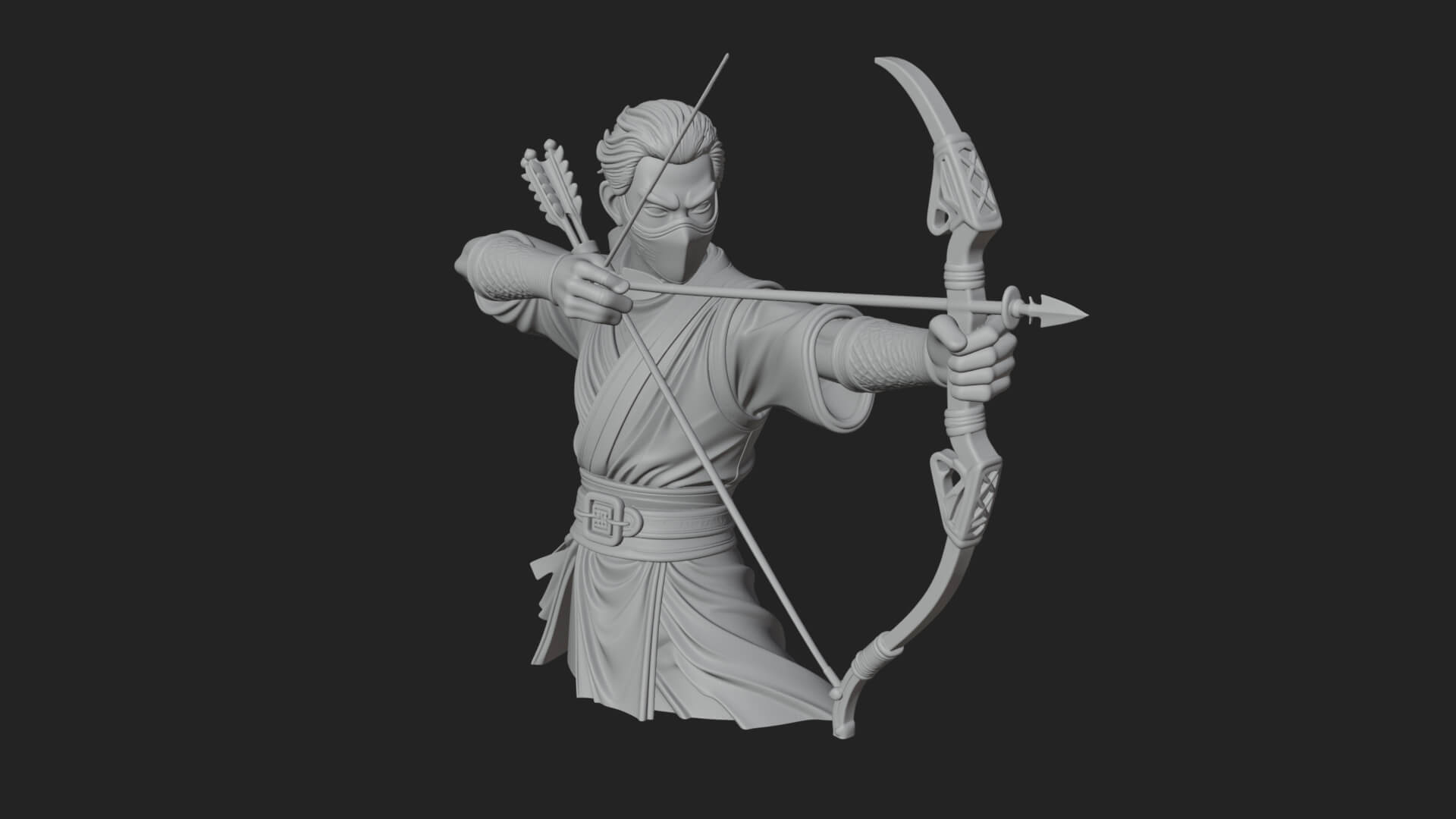 Robed Archer with Bow Statue Design 13 3D Print Model 3D Model