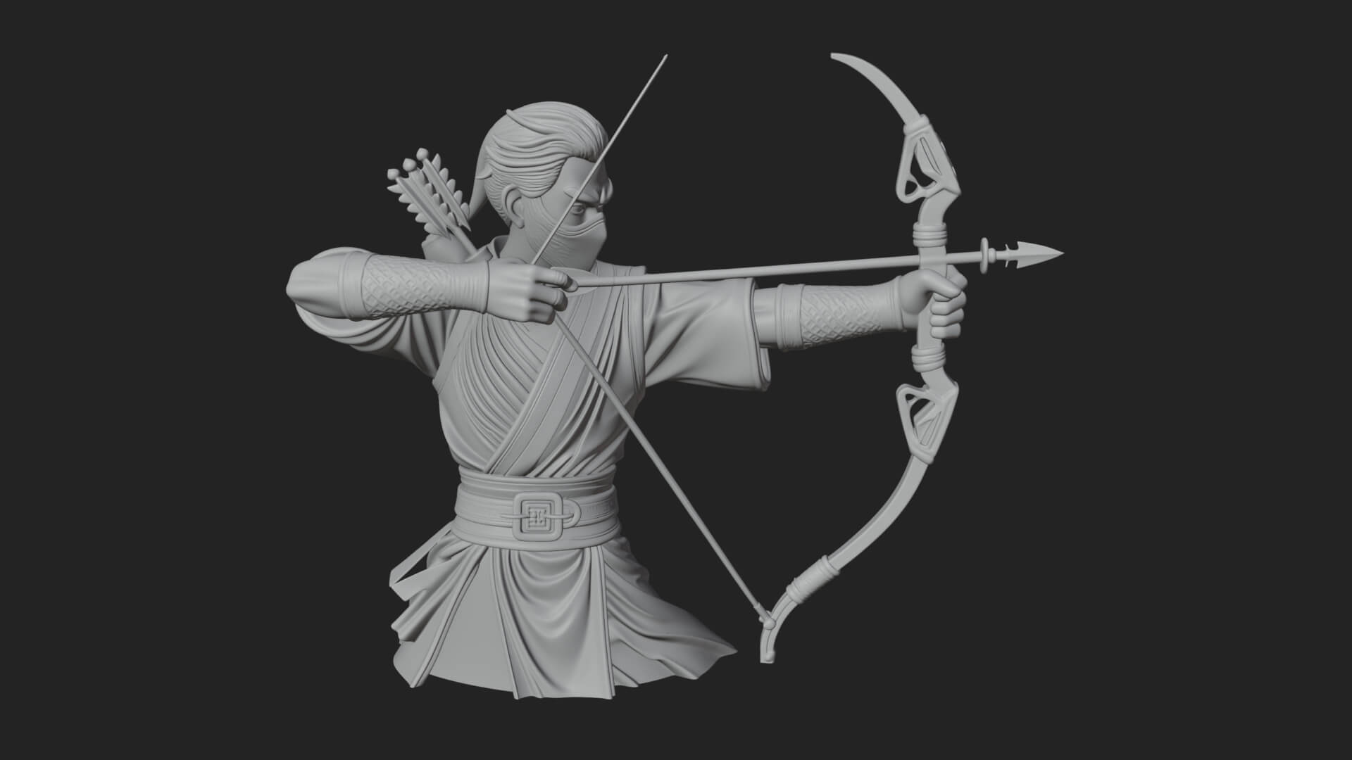 Robed Archer with Bow Statue Design 13 3D Print Model 3D Model