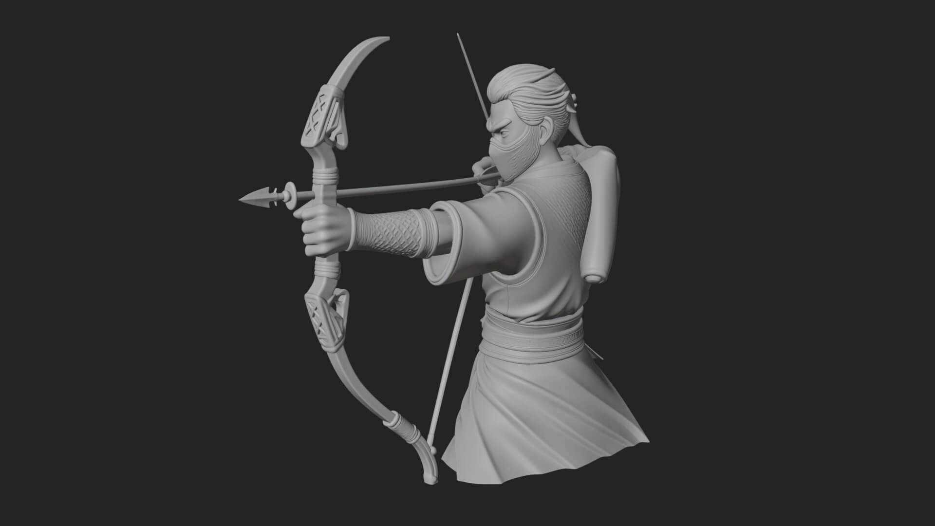 Robed Archer with Bow Statue Design 13 3D Print Model 3D Model