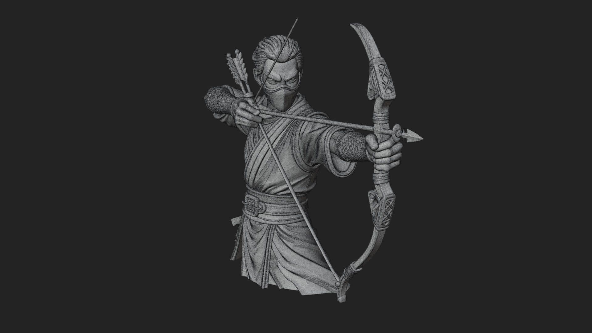 Robed Archer with Bow Statue Design 13 3D Print Model 3D Model