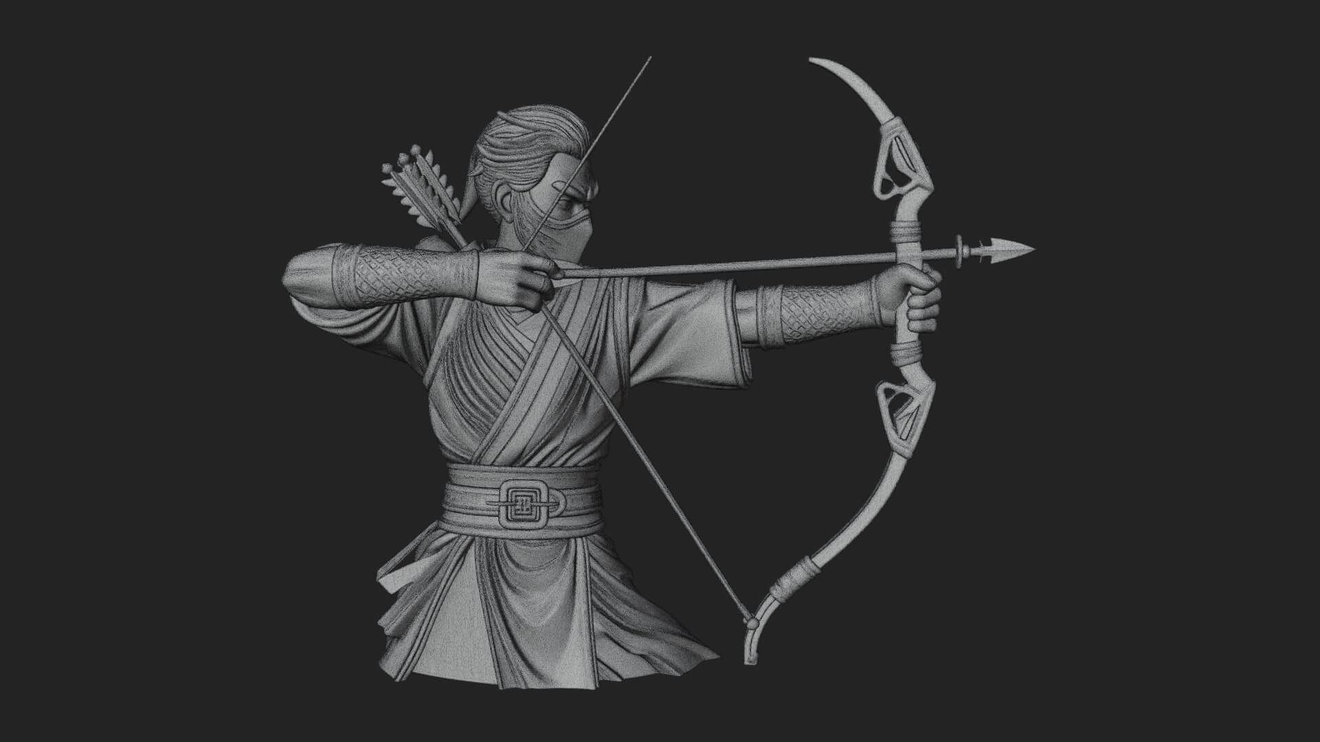 Robed Archer with Bow Statue Design 13 3D Print Model 3D Model