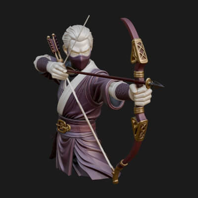 Robed Archer with Bow Statue Design 13 3D Print Model