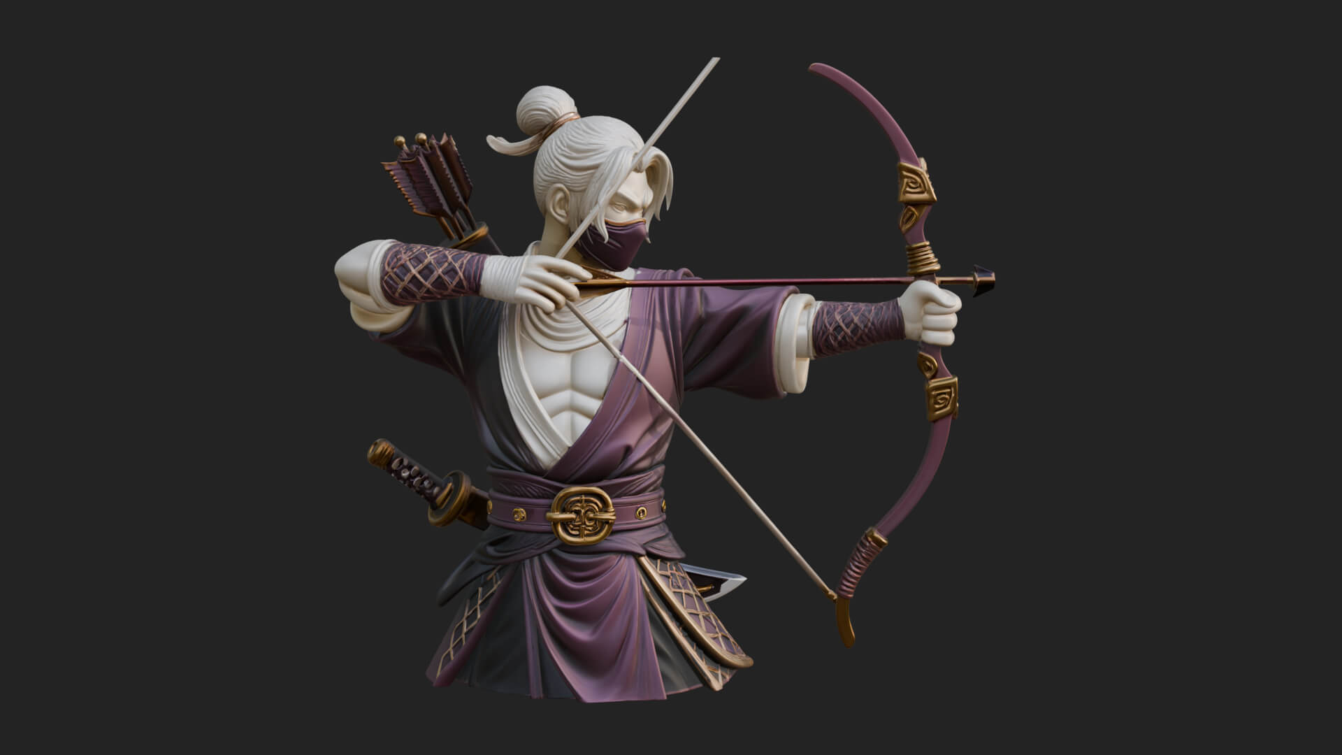 Robed Archer with Bow Statue Design 14 3D Print Model 3D Model