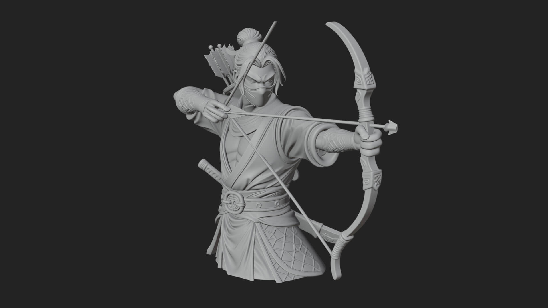 Robed Archer with Bow Statue Design 14 3D Print Model 3D Model
