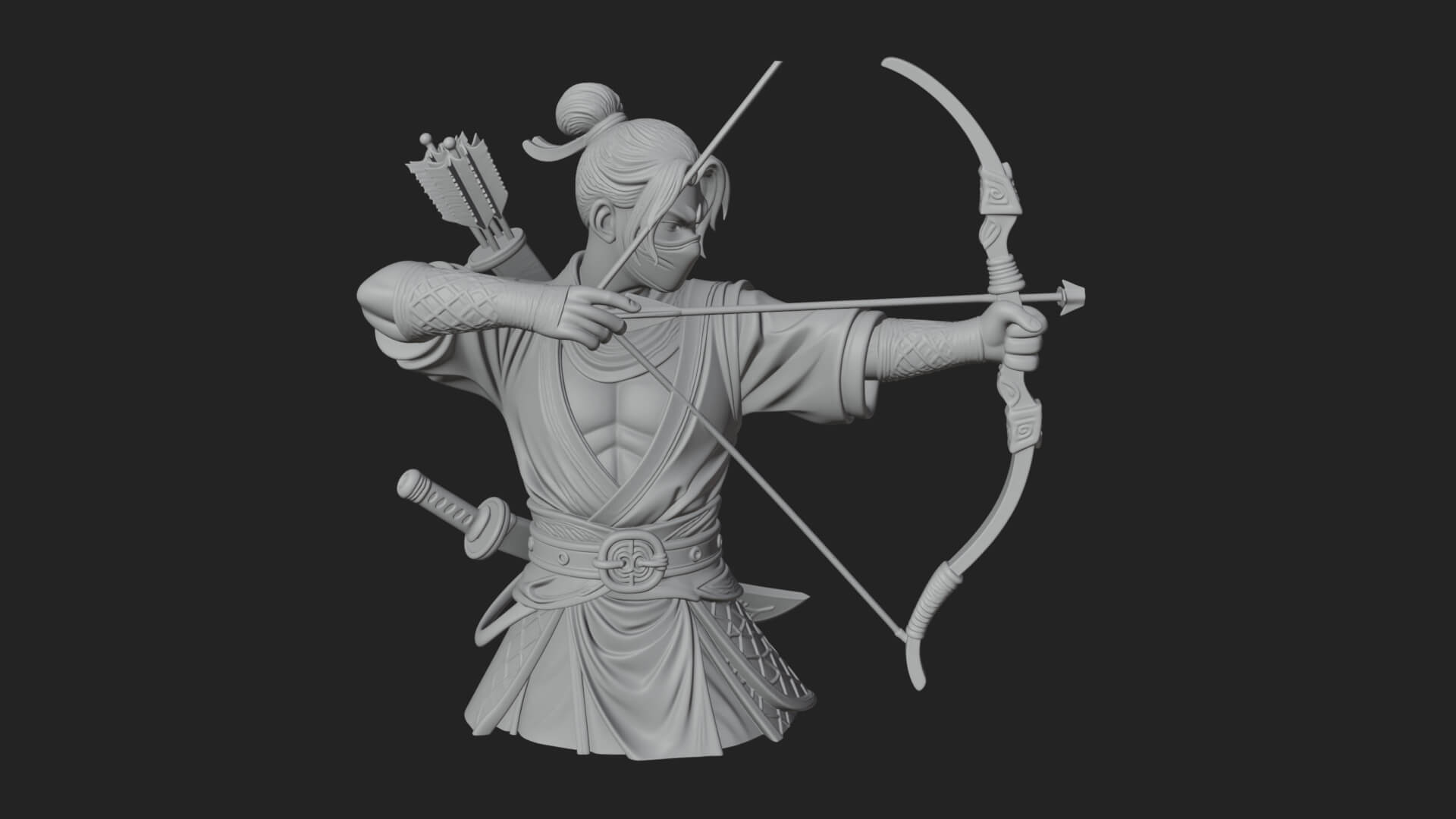 Robed Archer with Bow Statue Design 14 3D Print Model 3D Model