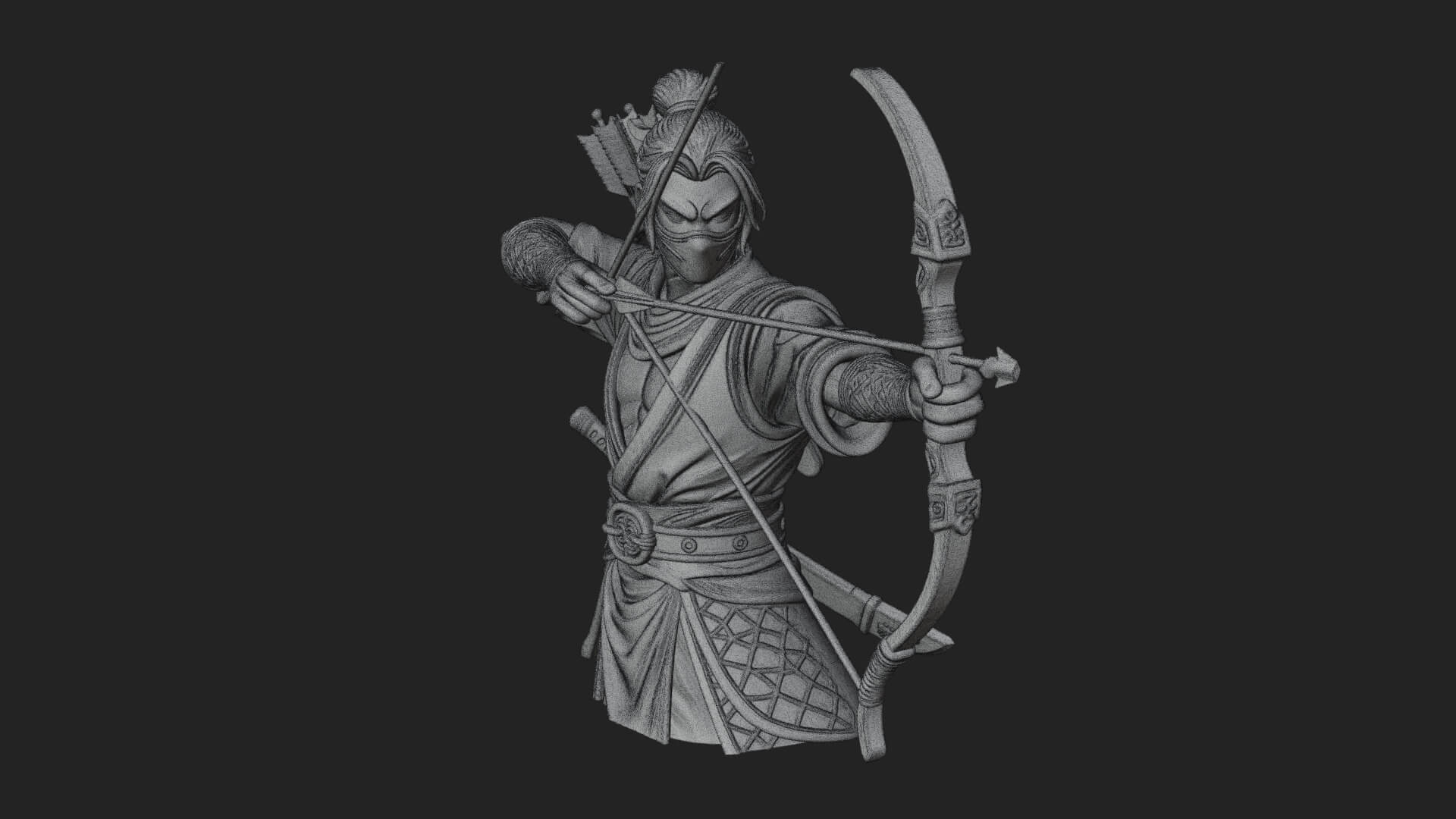 Robed Archer with Bow Statue Design 14 3D Print Model 3D Model