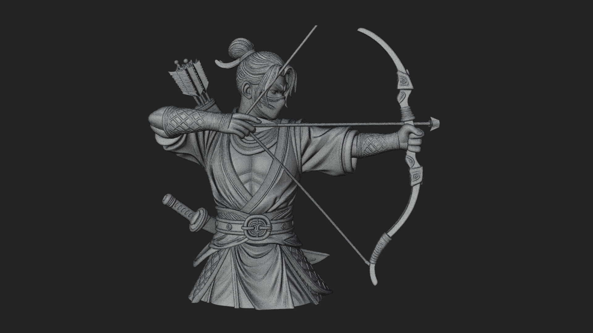 Robed Archer with Bow Statue Design 14 3D Print Model 3D Model