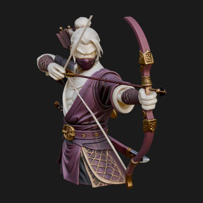 Robed Archer with Bow Statue Design 14 3D Print Model
