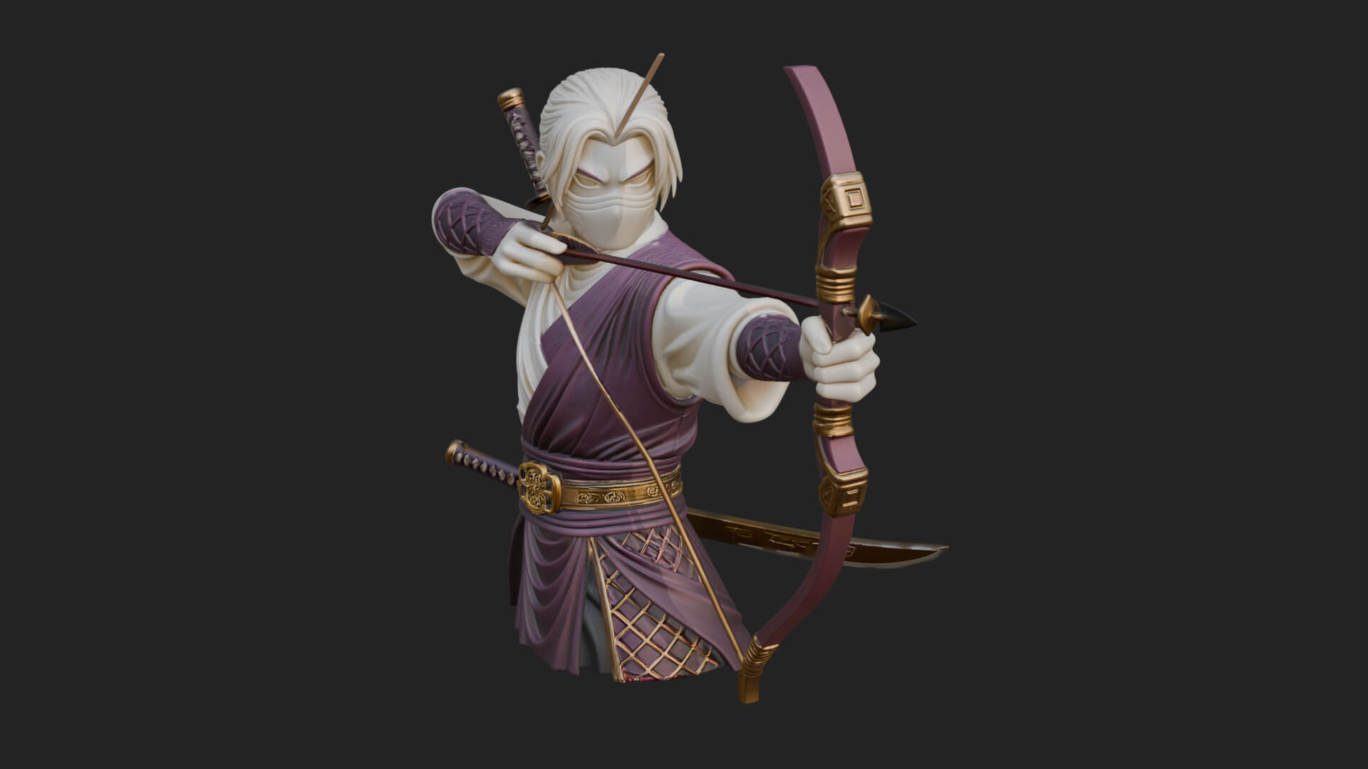 Robed Archer with Bow Statue Design 15 3D Print Model 3D Model