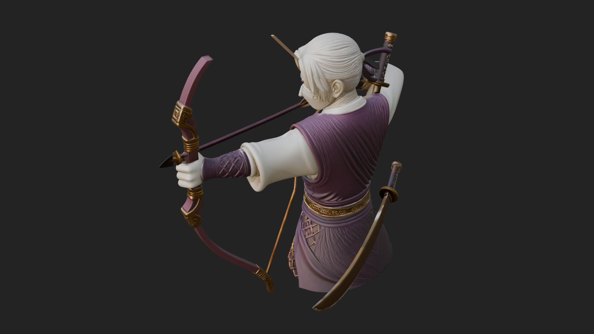 Robed Archer with Bow Statue Design 15 3D Print Model 3D Model