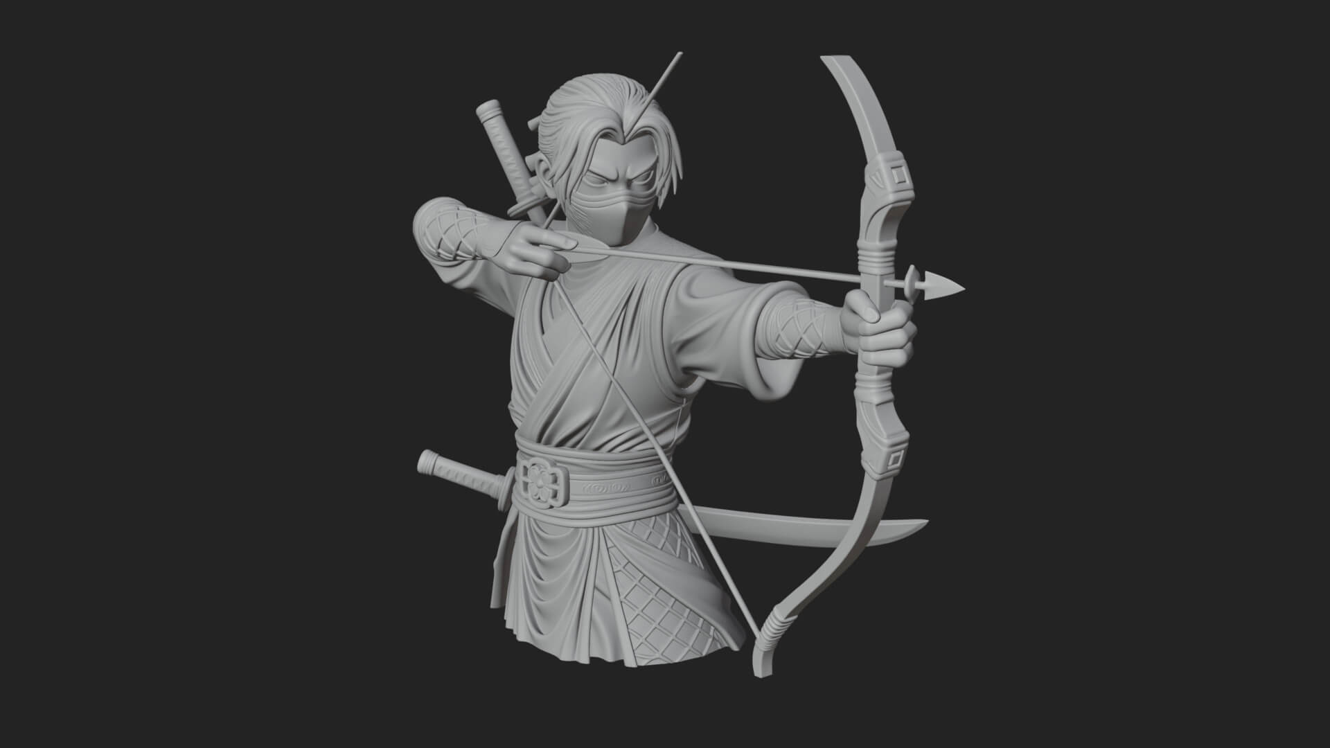 Robed Archer with Bow Statue Design 15 3D Print Model 3D Model