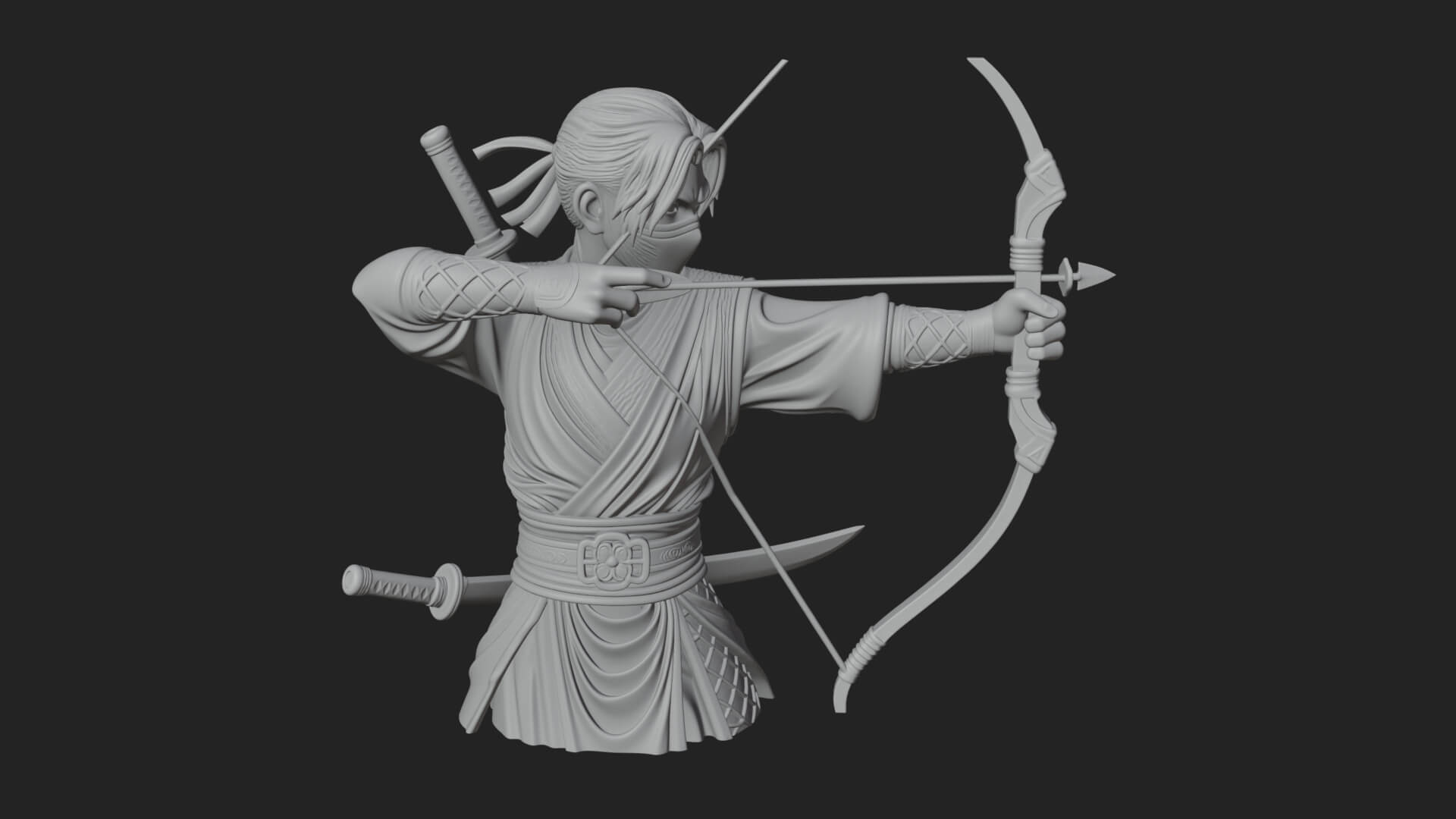 Robed Archer with Bow Statue Design 15 3D Print Model 3D Model