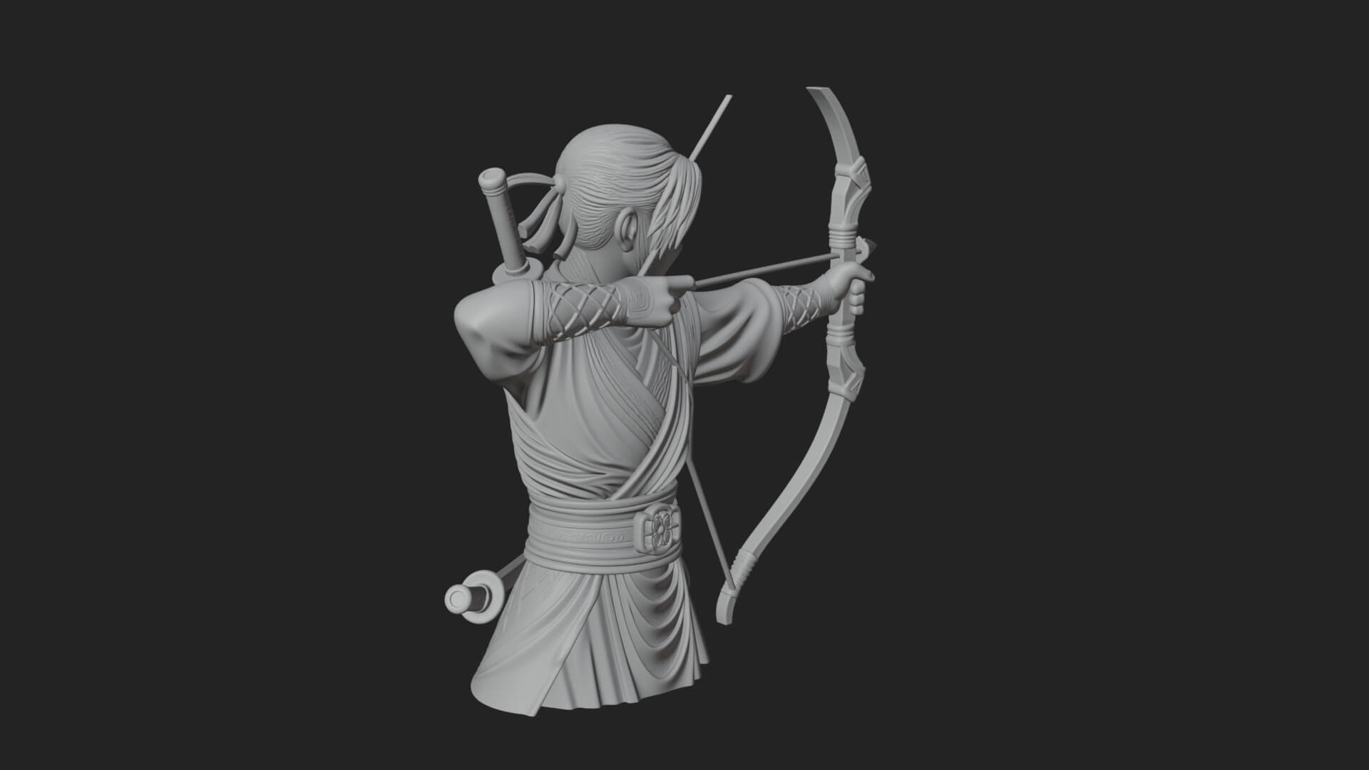 Robed Archer with Bow Statue Design 15 3D Print Model 3D Model