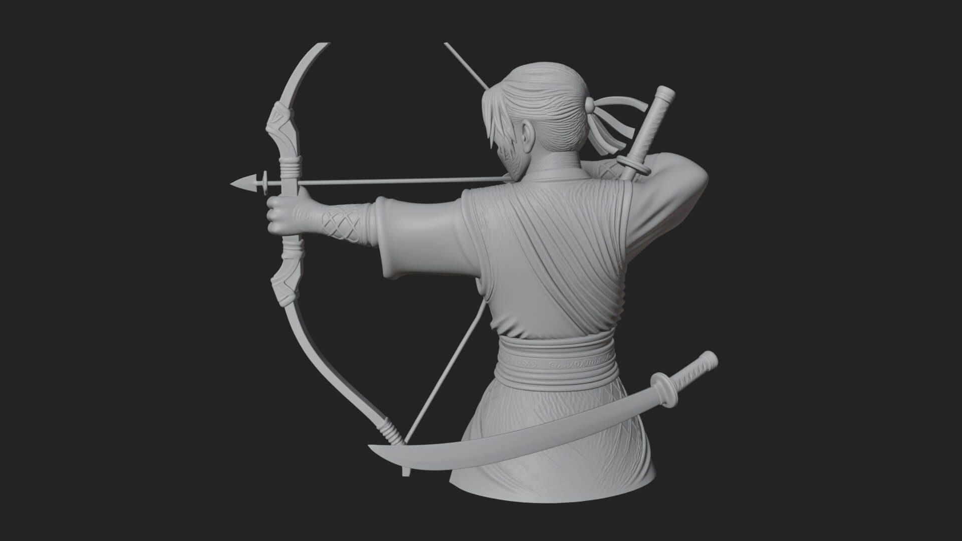 Robed Archer with Bow Statue Design 15 3D Print Model 3D Model