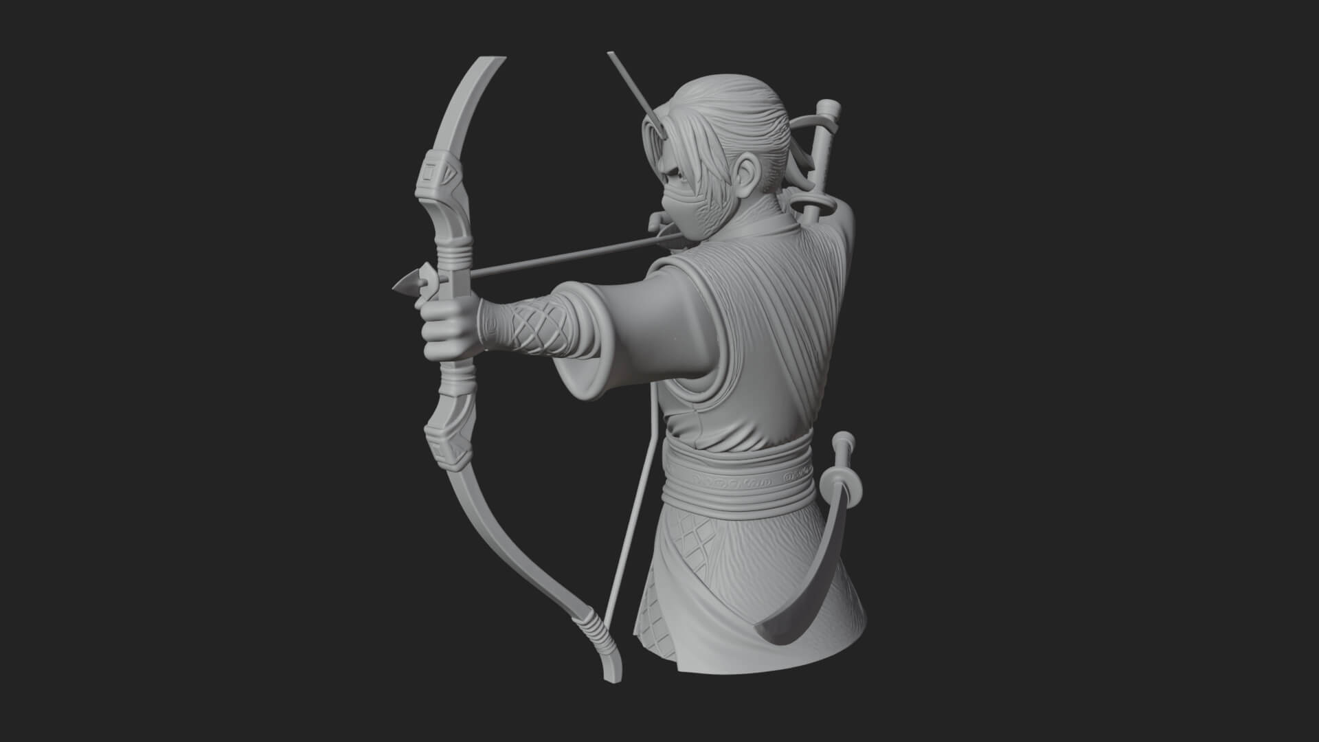 Robed Archer with Bow Statue Design 15 3D Print Model 3D Model