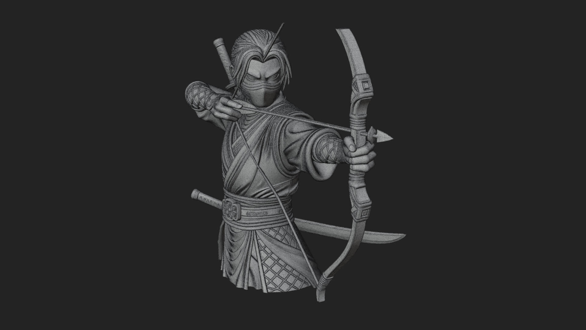 Robed Archer with Bow Statue Design 15 3D Print Model 3D Model