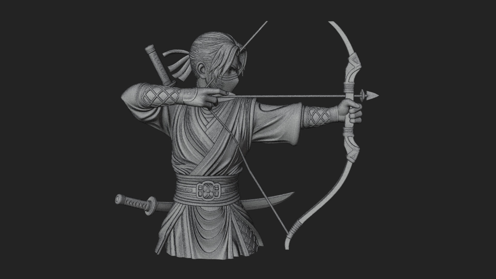 Robed Archer with Bow Statue Design 15 3D Print Model 3D Model